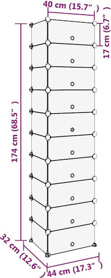Kunststoff Schuhorganisatoren mit 10 Regalen Transparent M44xP32xH174cm
