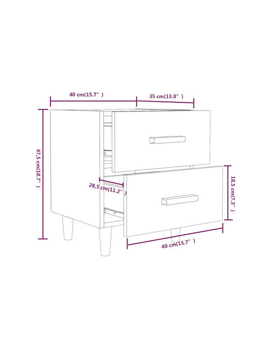 Wooden Bedside Table Γκρι Σκυροδέματος 40x35x47.5cm