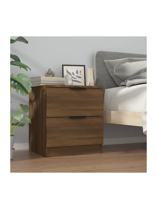 Wooden Bedside Table Brown Oak 45x39x50cm