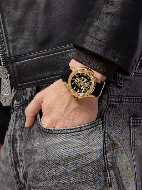 Philipp Plein The Skull Ρολόι Μπαταρίας με Καουτσούκ Λουράκι