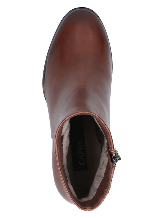 Leather Women's Ankle Boots with Medium Heel Tabac Brown