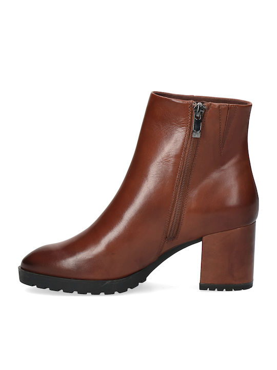 Leather Women's Ankle Boots with Medium Heel Tabac Brown
