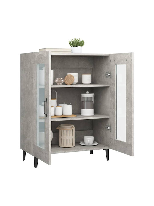 Living Room Display Cabinet Made of Particle Board with Grey Concrete Glass 69.5x34x90cm