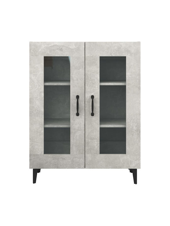 Living Room Display Cabinet Made of Particle Board with Grey Concrete Glass 69.5x34x90cm