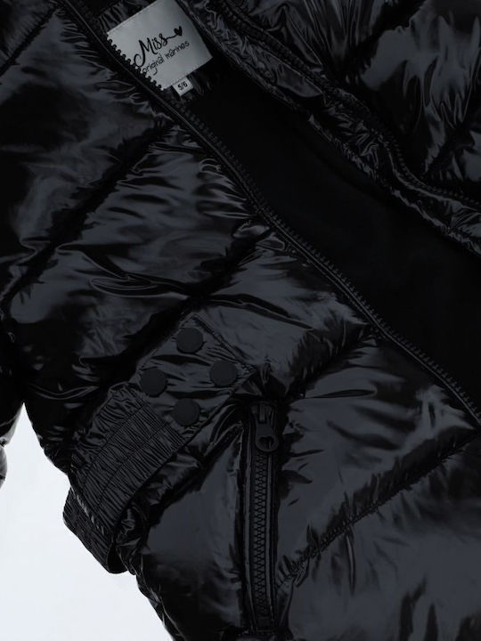 Kids Quilted Short Coat with Hood Black