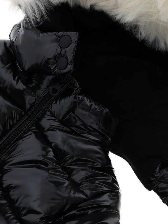 Kids Quilted Short Coat with Hood Black