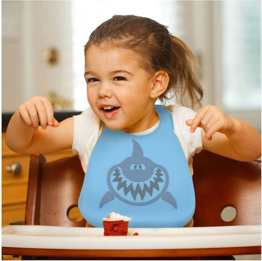 Make my Day Shark Waterproof Bib Silicone with Button & Pocket Light Blue for 6 m+