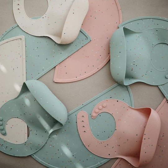 Mushie Confetti Waterproof Bib Silicone with Button & Pocket Cambridge Blue