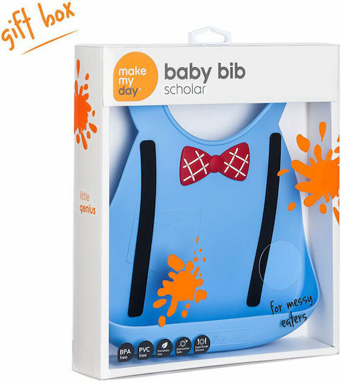 Make my Day Scholar Waterproof Bib Plastic with Button & Pocket Navy Blue for 6 m+