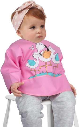 Sevi Bebe Fliamingo Waterproof Coverall Plastic with Hoop & Loop Fastener, Pocket & Sleeves Pink