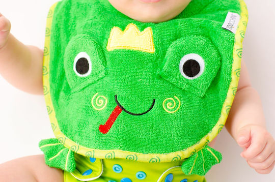 Zoocchini Flippy The Frog Bib Fabric with Hoop & Loop Fastener Green for 6 m+