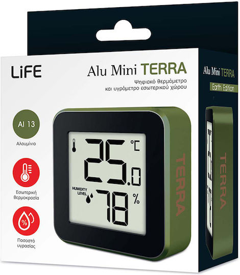 Life Alu Mini Indoor Thermometer & Hygrometer Tabletop / Wall Mounted Terra