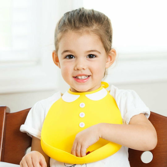 Make my Day Peter Pan Waterproof Bib Silicone with Button & Pocket Yellow for 6 m+