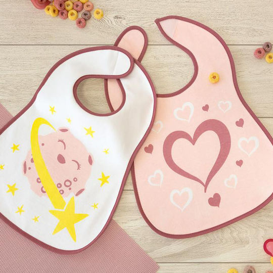 Kiokids Αδιάβροχη Σαλιάρα Υφασμάτινη με Αυτοκόλλητο Space Pink 2τμχ