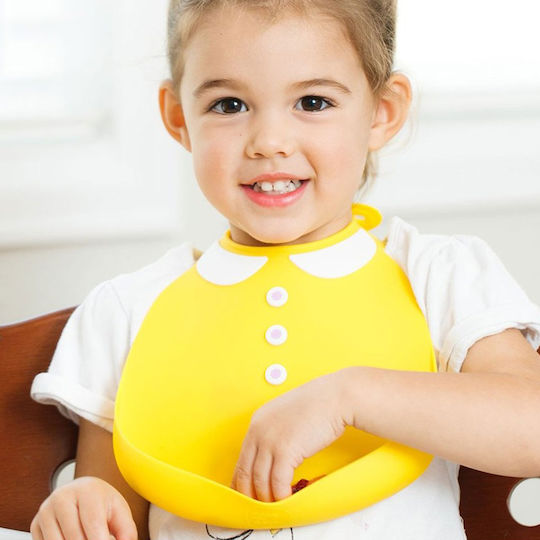 Make my Day Peter Pan Waterproof Bib Silicone with Button & Pocket Yellow for 6 m+