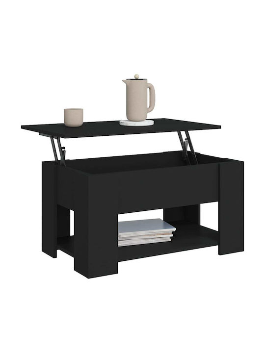 vidaXL Rechteckiges Zentral Kaffeetisch Aus Holz Mit Rädern Glänzend Schwarz M79xB49xH41cm