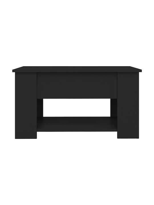 vidaXL Rechteckiges Zentral Kaffeetisch Aus Holz Mit Rädern Glänzend Schwarz M79xB49xH41cm