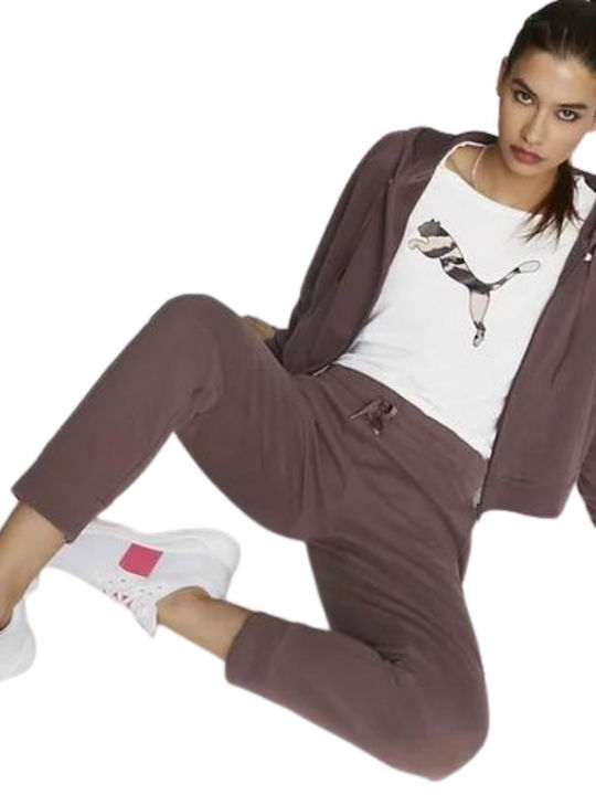 Modern Sports Cropped Γυναικεία Ζακέτα Φούτερ με Κουκούλα Καφέ