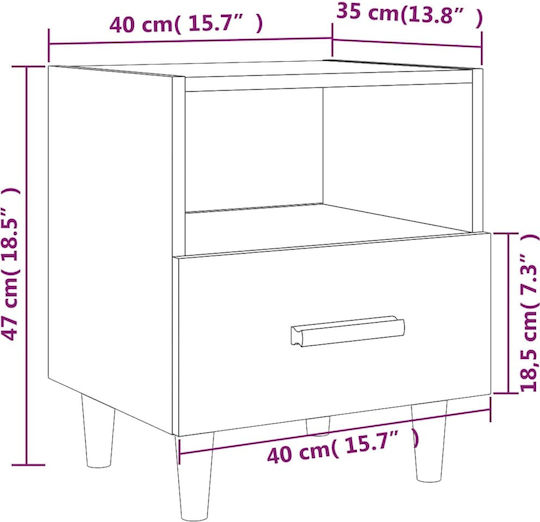 Κομοδίνα Ξύλινα Καπνιστή Δρυς 2τμχ 40x35x47cm
