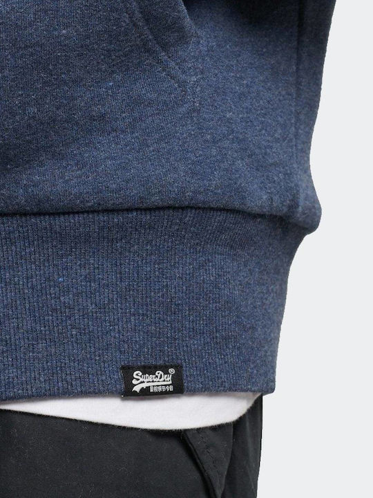 Borg Lined Sweatshirt with Hood Navy Blue