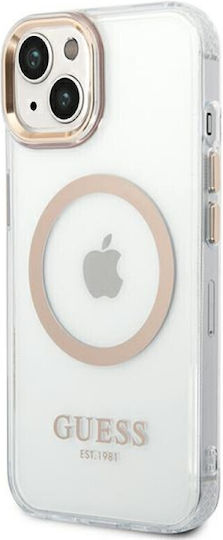 Guess Metal Outline Umschlag Rückseite Silikon Gold / Clear (iPhone 14 Plus)