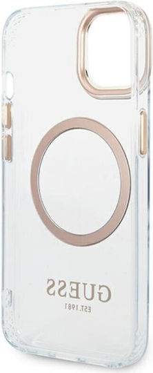 Guess Metal Outline Umschlag Rückseite Silikon Gold / Clear (iPhone 14 Plus)
