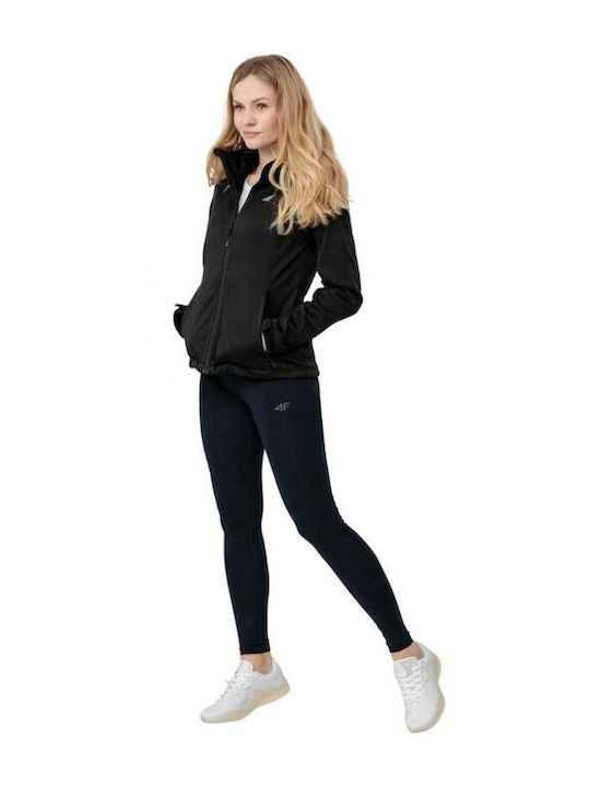 4F Women's Short Sports Softshell Jacket Waterproof and Windproof for Winter with Hood Black