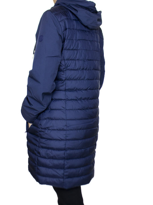 Tom Tailor Women's Long Puffer Jacket for Winter with Hood Navy Blue