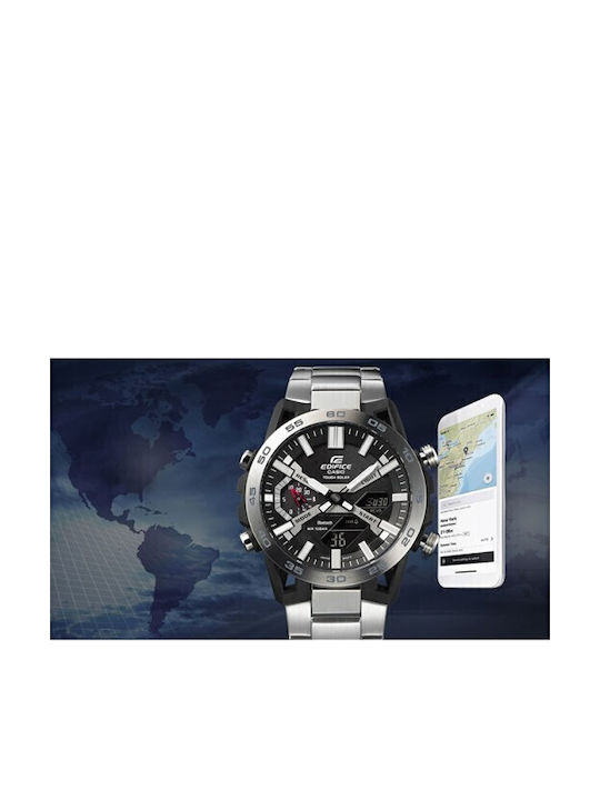 Casio Edifice Αναλογικό/Ψηφιακό Ανδρικό Ρολόι 51mm Χρονογράφος Μπαταρίας με Ασημί Μεταλλικό Μπρασελέ