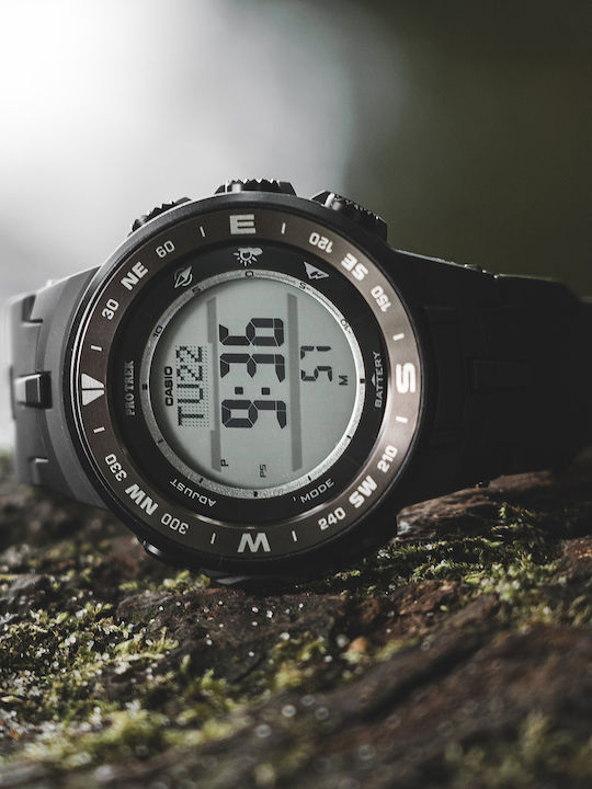 Casio Pro Trek Herrenuhr 47.1mm Chronograph Batterie mit Schwarz Kautschukarmband