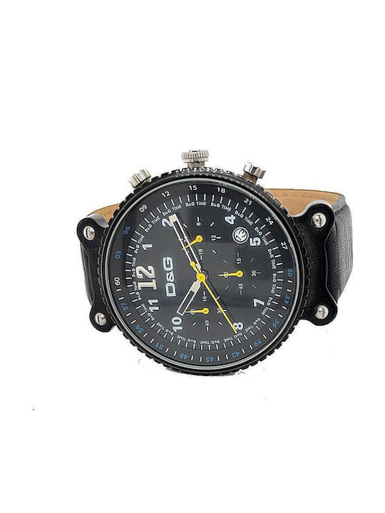 Dolce & Gabbana Rythm Herrenuhr 43mm Chronograph Batterie mit Schwarz Lederarmband