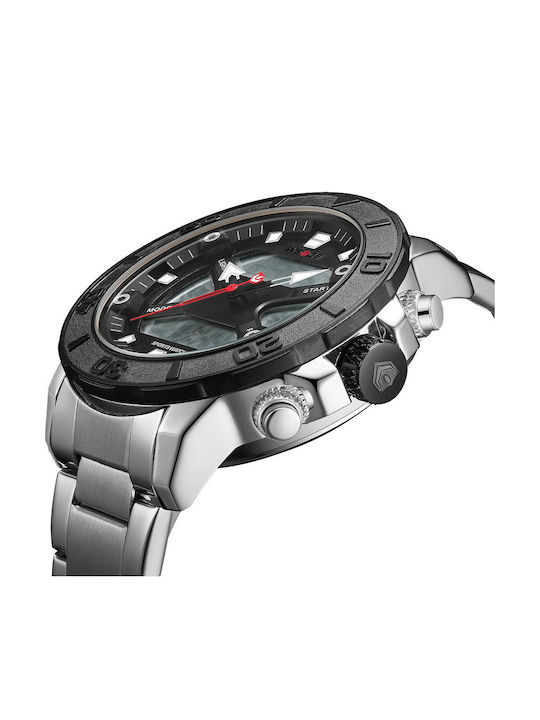 Weide Analog/Digital Herrenuhr 46.5mm Chronograph Batterie mit Silber Metallarmband