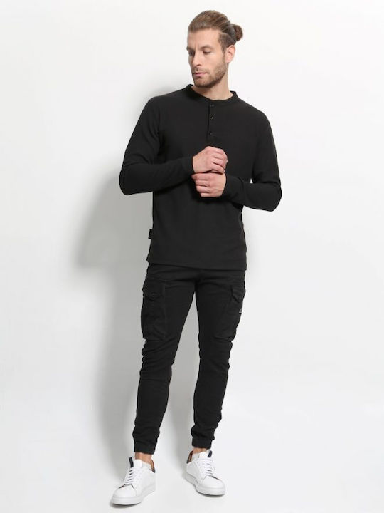 Tresor Herren Langarmshirt Schaltflächen Schwarz