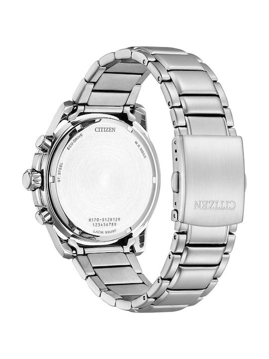Citizen Herrenuhr 43mm Chronograph Eco - Antrieb mit Silber Metallarmband