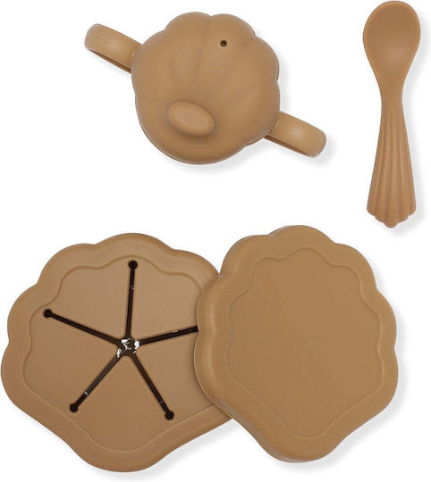 Konges Slojd Feeding Set Shell made of Silicone Brown 3pcs