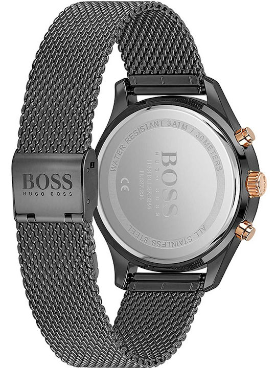 Boss Associate Men's Watch 42mm Chronograph Battery with Black Metal Bracelet