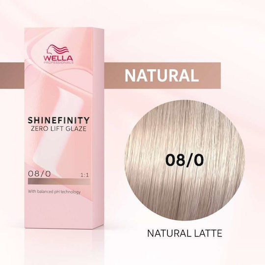 Wella Shinefinity Zero Lift Glaze Προσωρινή Βαφή Μαλλιών 08/0 Natural Latte 60ml