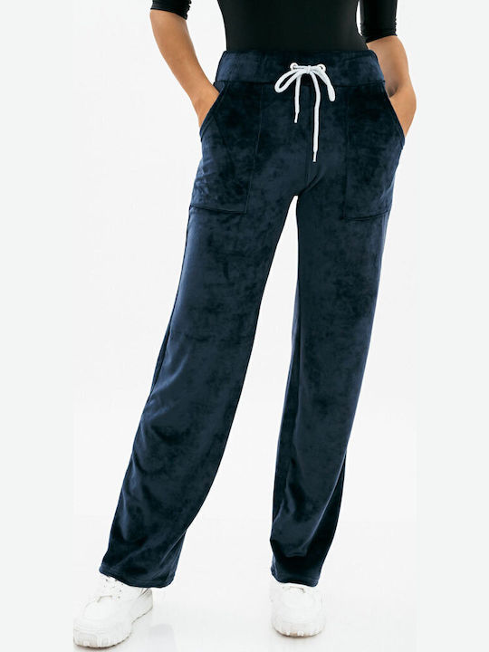 Wide Velvet Women's Sweatpants Navy Blue