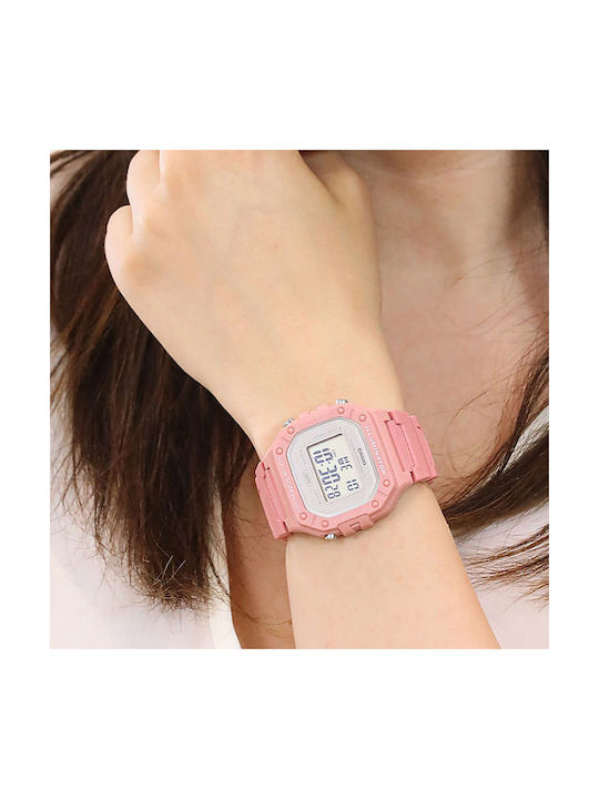 Casio W-218 Watch Chronograph with Pink Rubber Strap