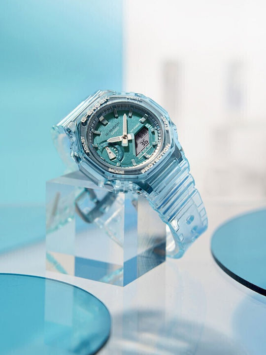 Casio G-Shock Ψηφιακό/Αναλογικό Γυναικείο Ρολόι 42.9mm Μπαταρίας με Μπλε Καουτσούκ Λουράκι