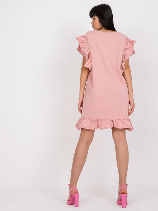 Fancy Summer Mini Dress with Ruffle Pink