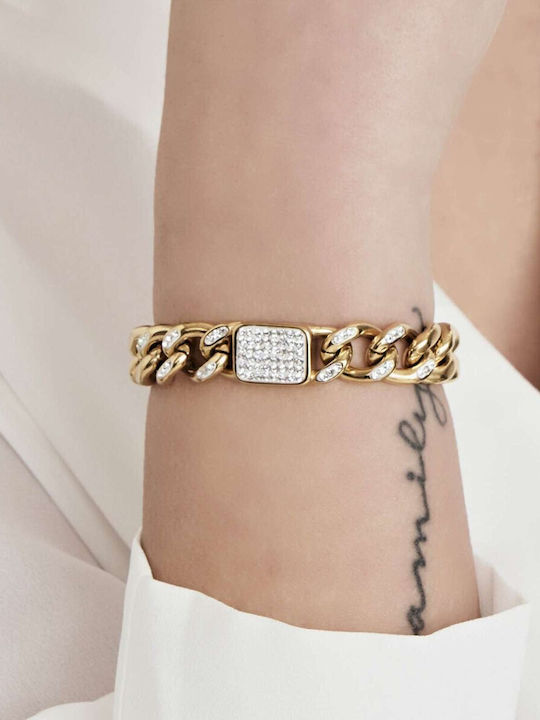 Luca Barra Bracelet Chain made of Steel Gold Plated with Zircon