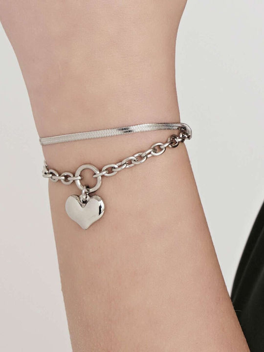 Luca Barra Damen Armband Kette mit Design Herz aus Stahl