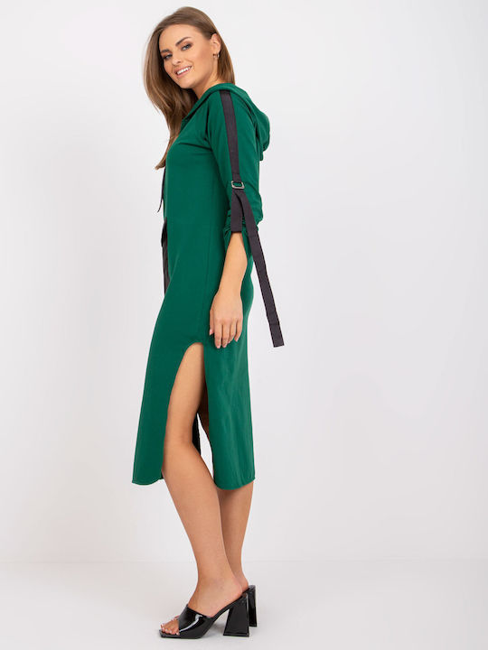 Ex Moda Midi Dress with Hood Green