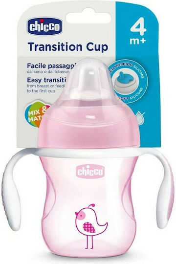 Chicco Transition Cup Educational Sippy Cup Plastic with Handles Pink for 4m+m+ 200ml