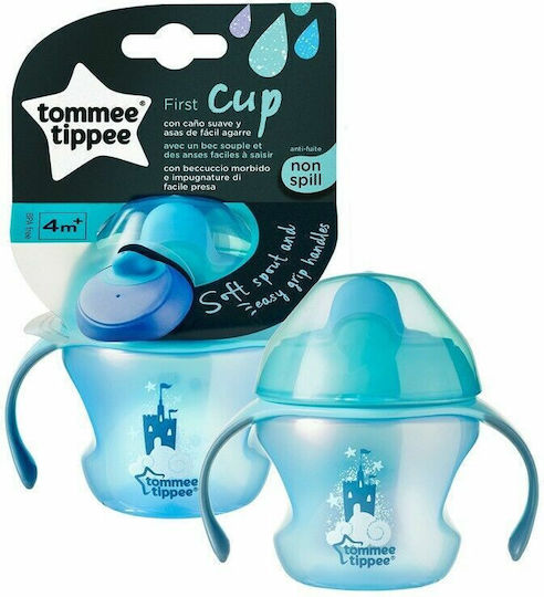 Tommee Tippee First Trainer Cup Castle Educational Sippy Cup Plastic with Handles Light Blue for 4m+m+ 150ml
