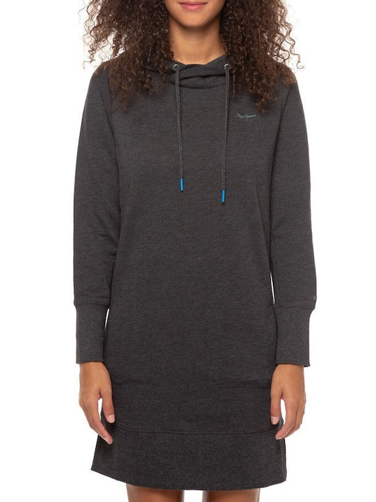 GISELA Mini Athletic Dress Long Sleeve with Hood Black