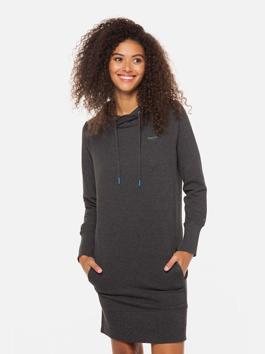 GISELA Mini Athletic Dress Long Sleeve with Hood Black