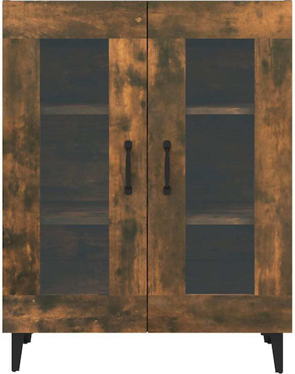 Living Room Display Cabinet Made of Particle Board with Smoky Glass Oak 69.5x34x90cm