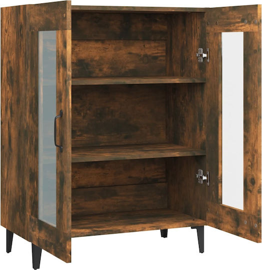 Living Room Display Cabinet Made of Particle Board with Smoky Glass Oak 69.5x34x90cm